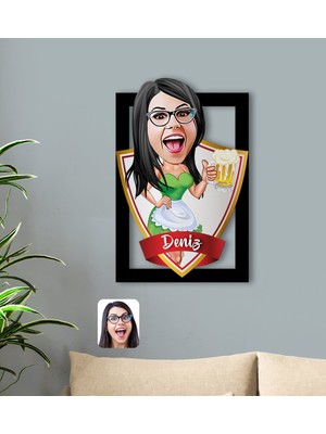 BK Kişiye Özel Isimli Kadın Karikatürlü 3D Ahşap Tablo-30
