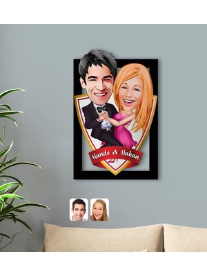 BK Kişiye Özel Isimli Sevgililer Karikatürlü 3D Ahşap Tablo-13