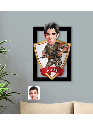 BK Kişiye Özel Isimli Asker Karikatürlü 3D Ahşap Tablo-1