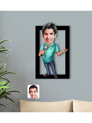 BK Kişiye Özel Erkek Şarkıcı Karikatürlü 3D Ahşap Tablo-1