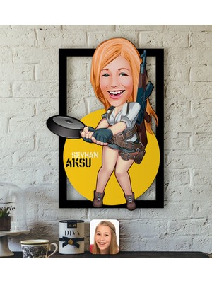 BK Kişiye Özel Kadın Pubg Karikatürlü 3D Ahşap Tablo-1