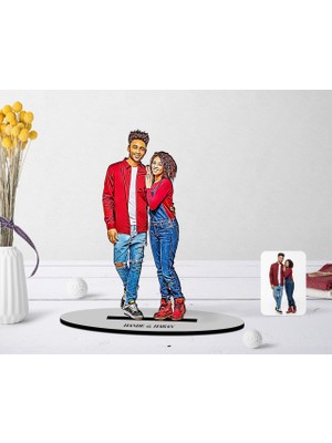 BK Kişiye Özel Tam Boy Sevgililer Karikatürlü Ahşap Biblo Model-1