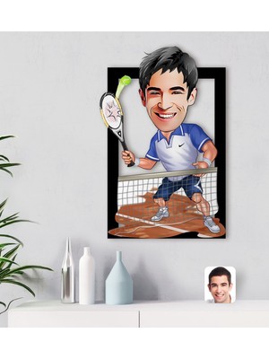 BK Kişiye Özel Erkek Tenis Oyuncusu Karikatürlü 3D Ahşap Tablo-1