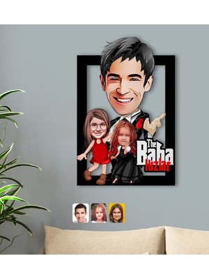 BK Kişiye Özel Godfather Baba ve Kızlar Karikatürlü 3D Ahşap Tablo-1