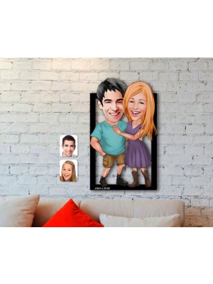 BK Kişiye Özel Sevgililer Karikatürlü 3D Ahşap Tablo-80