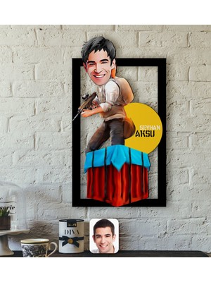 BK Kişiye Özel Erkek Pubg Karikatürlü 3D Ahşap Tablo-6