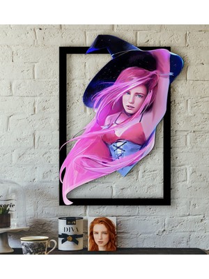 BK Kişiye Özel Bayan Cadı Karikatürlü 3D Ahşap Tablo-4