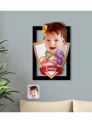 BK Kişiye Özel Isimli Bebek Karikatürlü 3D Ahşap Tablo-2