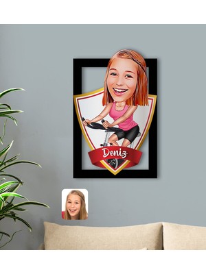 BK Kişiye Özel Isimli Kadın Fitness Sporcusu Karikatürlü 3D Ahşap Tablo-1