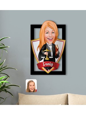 BK Kişiye Özel Isimli Kadın Avukat Karikatürlü 3D Ahşap Tablo-1