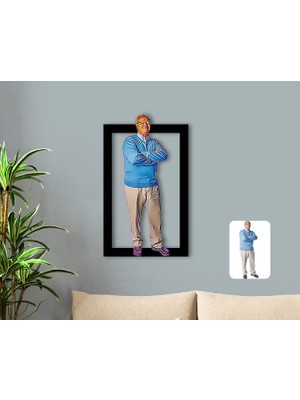 BK Kişiye Özel Tam Boy Büyükbaba Karikatürlü 3D Ahşap Tablo-1