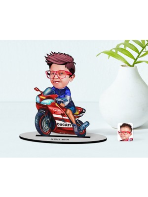BK Kişiye Özel Motorcu Çocuk Karikatürlü Ahşap Biblo Model-1