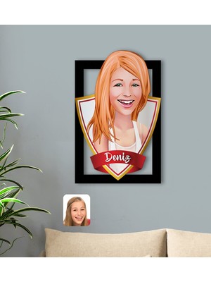 BK Kişiye Özel Isimli Kadın Karikatürlü 3D Ahşap Tablo-37