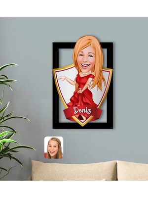 BK Kişiye Özel Isimli Kadın Manken Karikatürlü 3D Ahşap Tablo-1