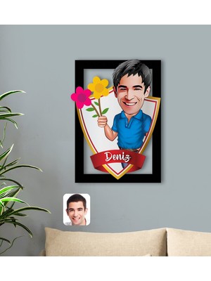 BK Kişiye Özel Isimli Erkek Karikatürlü 3D Ahşap Tablo-1