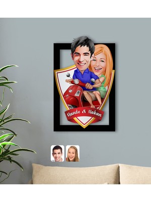BK Kişiye Özel Isimli Sevgililer Karikatürlü 3D Ahşap Tablo-10