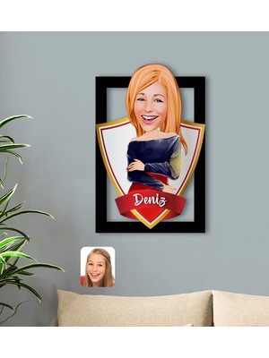 BK Kişiye Özel Isimli Kadın Karikatürlü 3D Ahşap Tablo-12