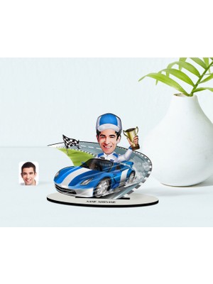 BK Kişiye Özel Erkek Rallici Karikatürlü Ahşap Biblo Model-1