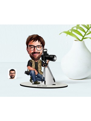 BK Kişiye Özel Bay Profesyonel Fotoğrafçı Karikatür Ahşap Biblo - 1