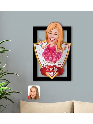 BK Kişiye Özel Isimli Kadın Doğum Günü Karikatürlü 3D Ahşap Tablo-1