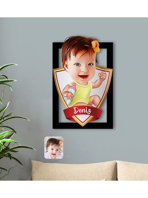 BK Kişiye Özel Isimli Bebek Karikatürlü 3D Ahşap Tablo-1