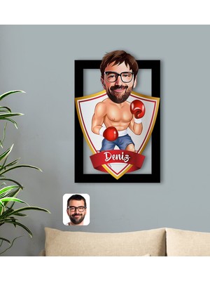 BK Kişiye Özel Isimli Erkek Boksör Karikatürlü 3D Ahşap Tablo-1