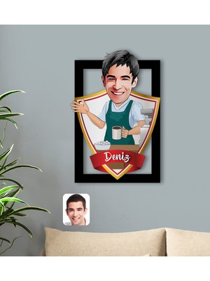 BK Kişiye Özel Isimli Barista Karikatürlü 3D Ahşap Tablo-1