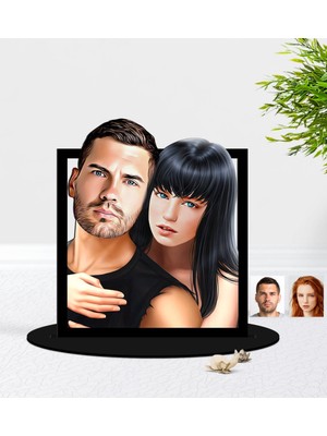 BK Kişiye Özel Sevgililer Karikatürlü 3D Ahşap Biblo-37