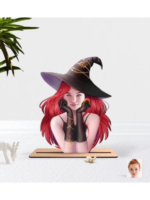 BK Kişiye Özel Bayan Cadı Karikatürlü Ahşap Biblo-2