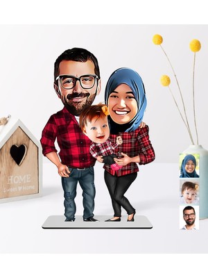 BK Kişiye Özel Aile Karikatürlü Ahşap Biblo - 2