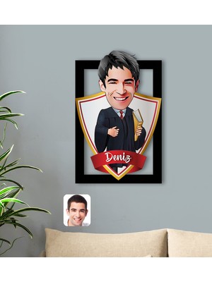 BK Kişiye Özel Isimli Erkek Avukat Karikatürlü 3D Ahşap Tablo-1