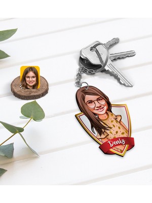 BK Kişiye Özel Isimli Kız Çocuk Karikatürlü Ahşap Anahtarlık-8