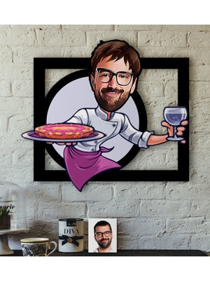 BK Kişiye Özel Bay Garson Karikatürlü 3D Ahşap Tablo-1