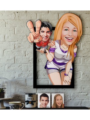 BK Kişiye Özel Sevgililer Karikatürlü 3D Ahşap Tablo-30