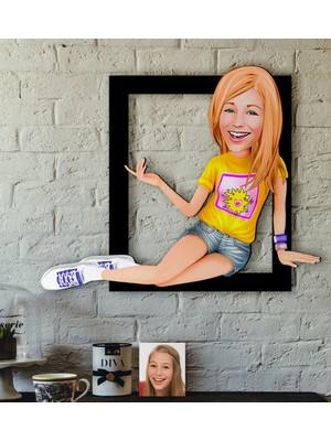 BK Kişiye Özel Bayan Karikatürlü 3D Ahşap Tablo-42