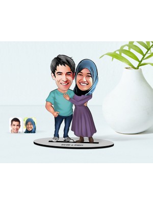 BK Kişiye Özel Sevgililer Karikatürlü Ahşap Biblo Model-61