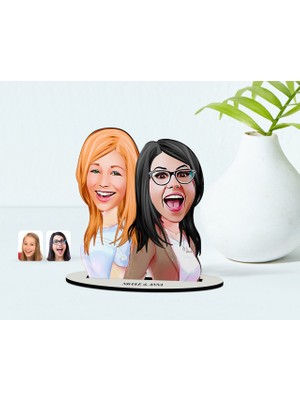 BK Kişiye Özel Kız Kardeşler Karikatürlü Ahşap Biblo Model-11