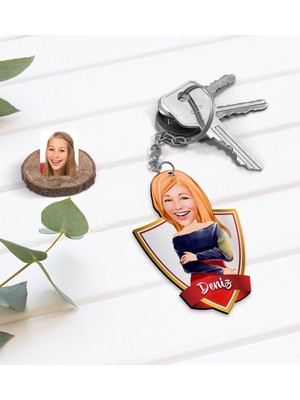 BK Kişiye Özel Isimli Kadın Karikatürlü Ahşap Anahtarlık-12