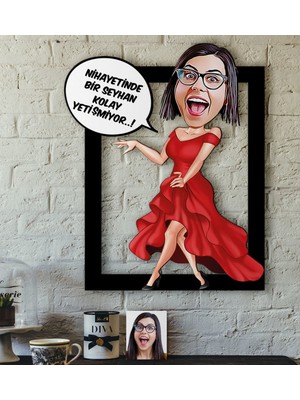 BK Kişiye Özel Bayan Kolay Yetişmiyor Karikatürlü 3D Ahşap Tablo-1