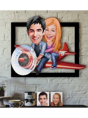 BK Kişiye Özel Sevgililer Karikatürlü 3D Ahşap Tablo-11