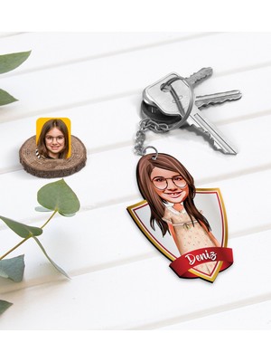BK Kişiye Özel Isimli Kız Çocuk Karikatürlü Ahşap Anahtarlık-7