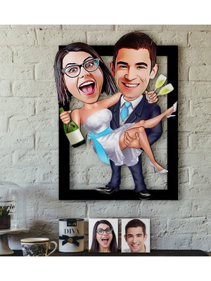BK Kişiye Özel Evleniyoruz Karikatürlü 3D Ahşap Tablo-4