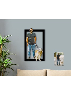 BK Kişiye Özel Tam Boy Erkek ve Köpek Karikatürlü 3D Ahşap Tablo-1