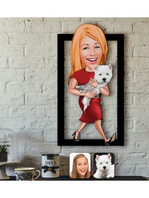 BK Kişiye Özel Evcil Dost Karikatürlü 3D Ahşap Tablo-5