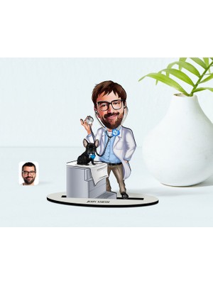 BK Kişiye Özel Erkek Veteriner Hekim Karikatürlü Ahşap Biblo Model