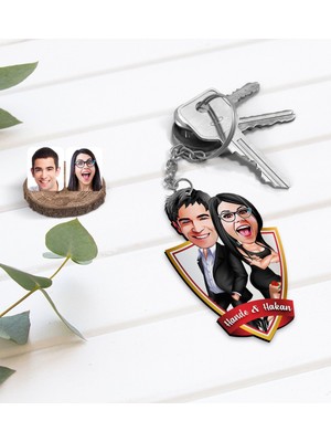 BK Kişiye Özel Isimli Sevgililer Karikatürlü Ahşap Anahtarlık-6