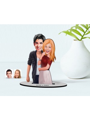 BK Kişiye Özel Sevgililer Karikatürlü Ahşap Biblo Model-90