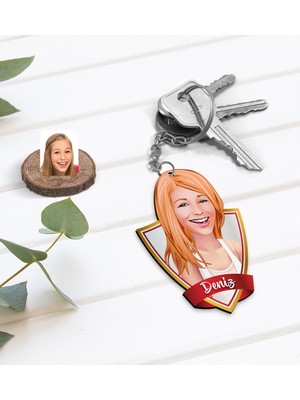 BK Kişiye Özel Isimli Kadın Karikatürlü Ahşap Anahtarlık-37