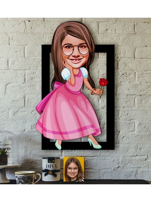 BK Kişiye Özel Kız Çocuk Prenses Karikatürlü 3D Ahşap Tablo-2