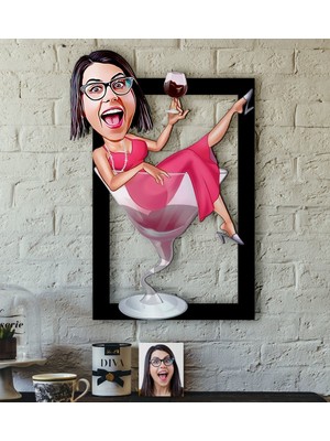 BK Kişiye Özel Bayan Karikatürlü 3D Ahşap Tablo-22